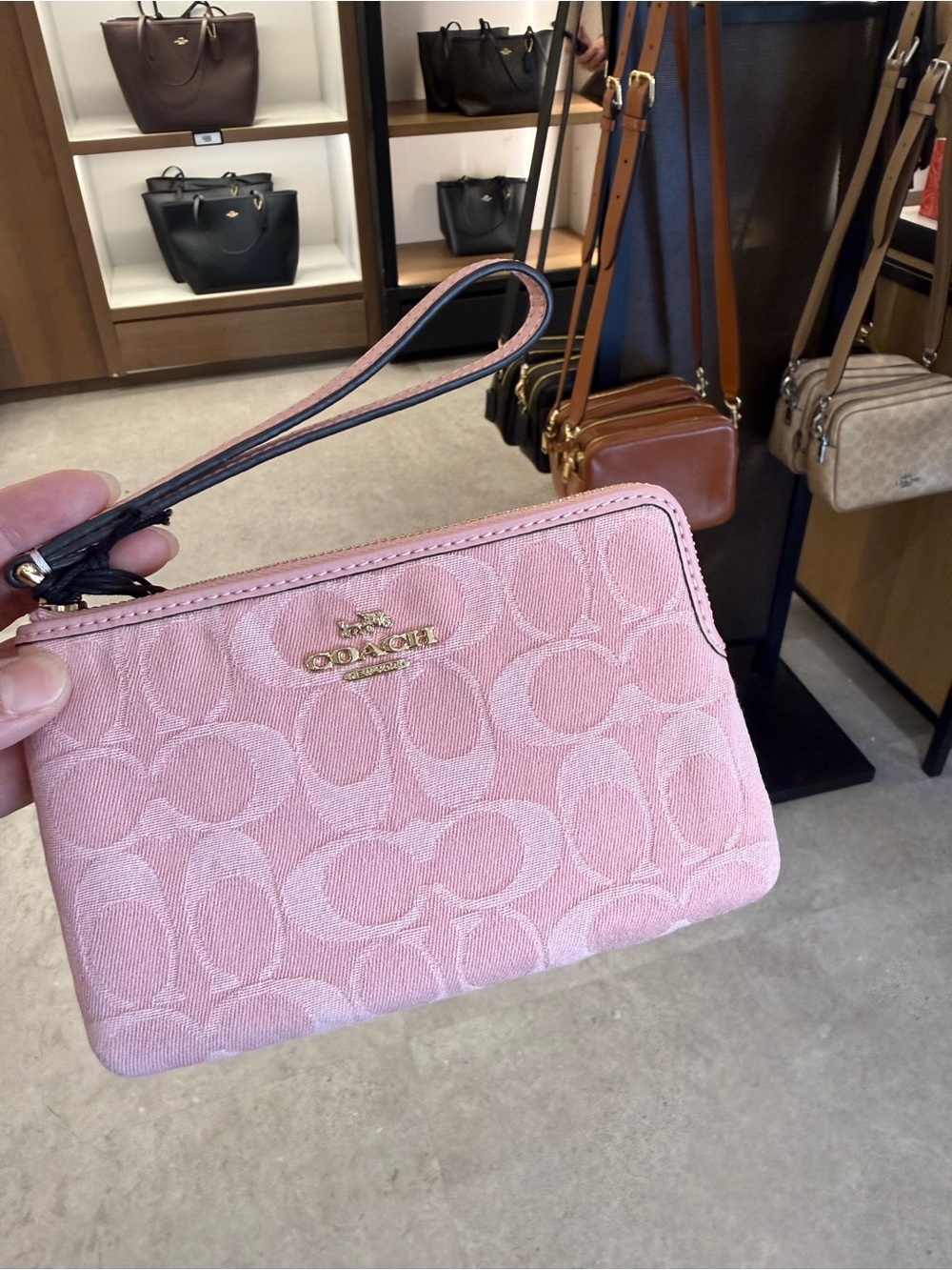 Coach Corner Zip Wristlet In Signature Pink Denim